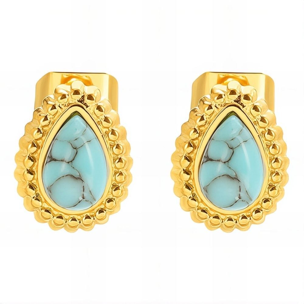 Timeless 18k Gold Plated and Turquoise Teardrop Earrings - Picture 2 of 5